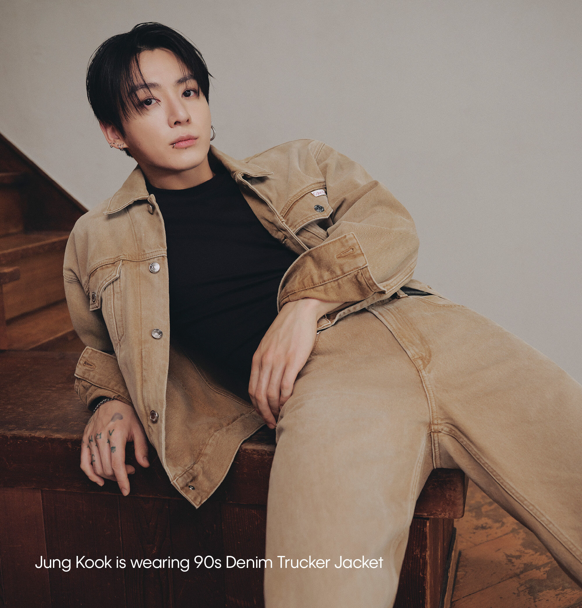 Jung Kook is wearing 90s Denim Trucker Jacket